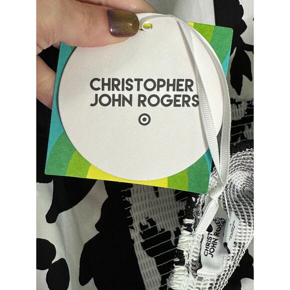 Christopher John Roger black white floral print midi dress size 16W-18W - Picture 7 of 11